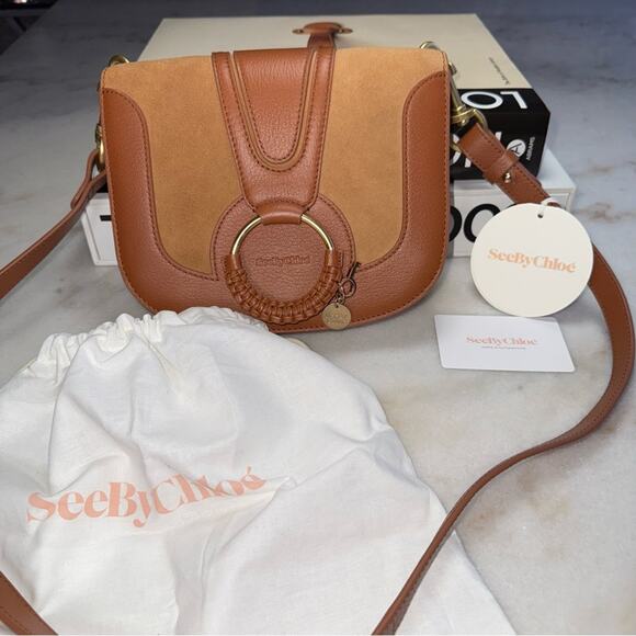 See by Chloé Hana Caramello Leather & Suede Saddle Crossbody Bag - Picture 14 of 15